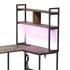 Levede L Shaped Gaming Desk with LED Lights Brown