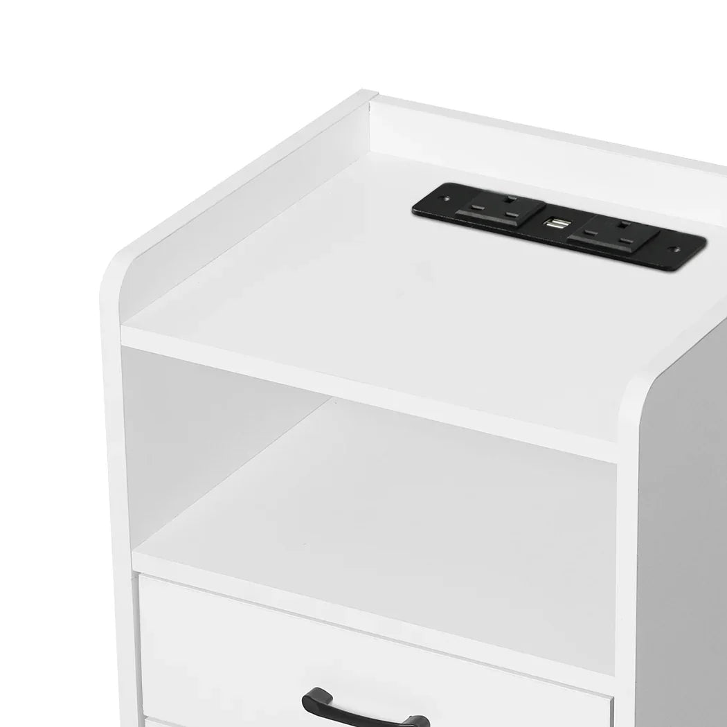 Levede Bedside Table USB Charger Outlet LED White-2029387251049435139