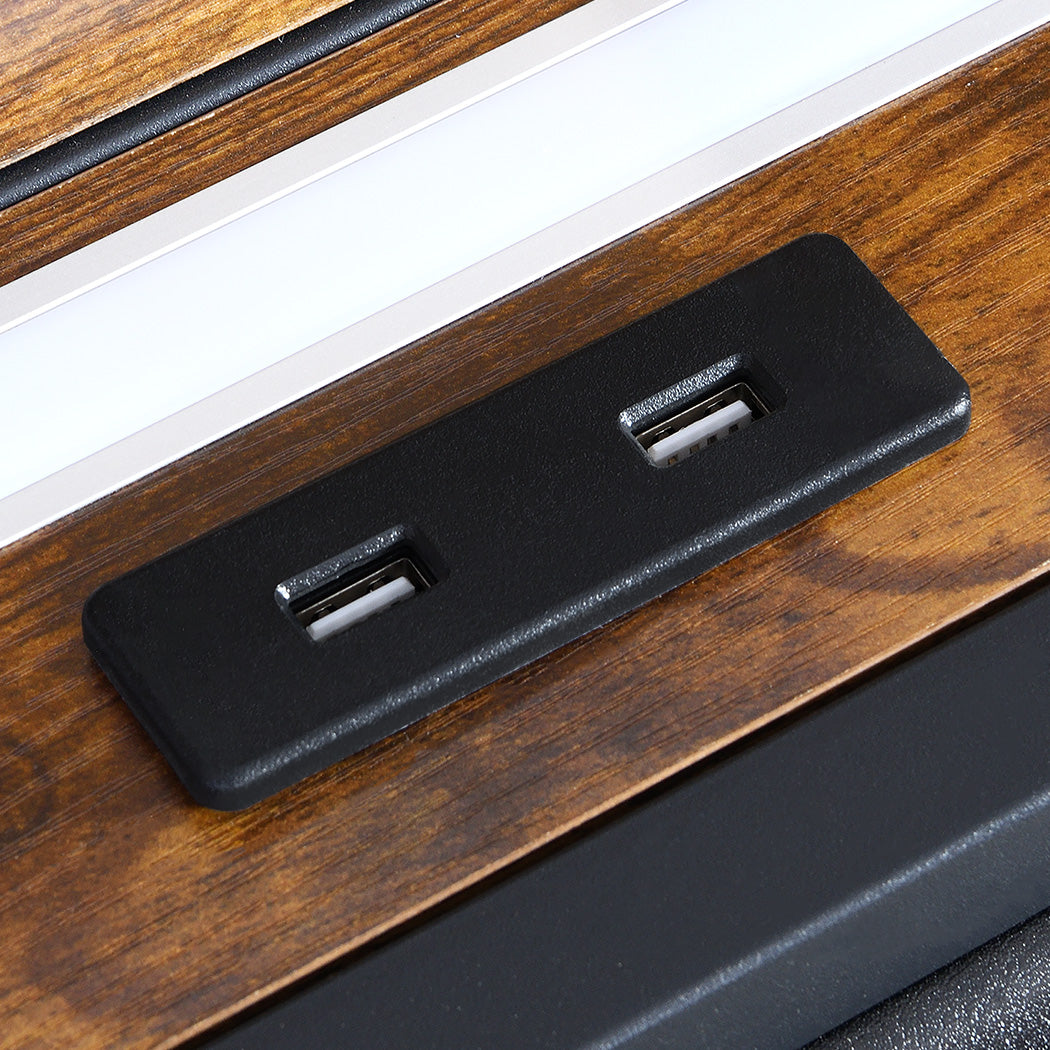 Levede King Bed Frame Leather Headboard RGB 2 Drawers-1996009956867969027