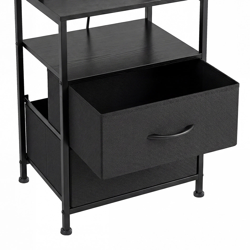 Levede Bedside Table with Charging Station LED Lights Black-2100034980859219971