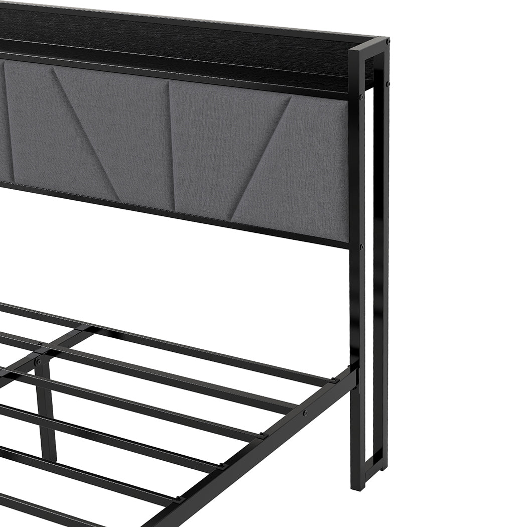 Levede Queen Bed Frame Steel Base with Headboard Grey-2006732773129326595