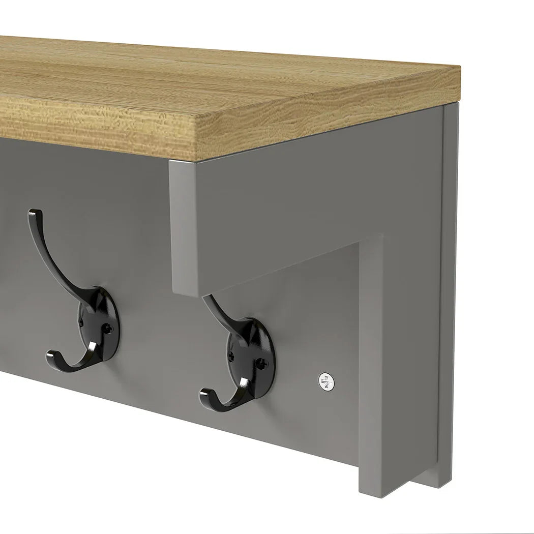Levede Coat Rack Wall Mounted Shelf 7 Double Hooks Storage Entryway Hallway Grey-2050056761989271555