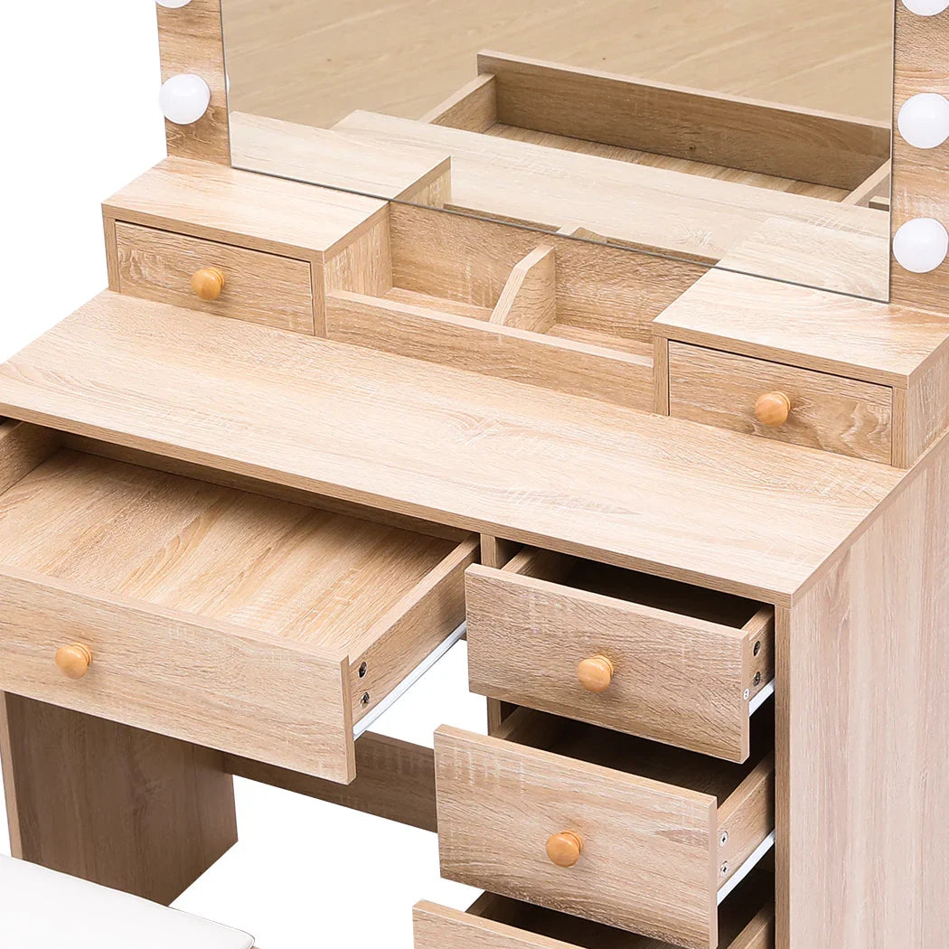 Levede Dressing Table Stool Set Oak-2029387202403897347