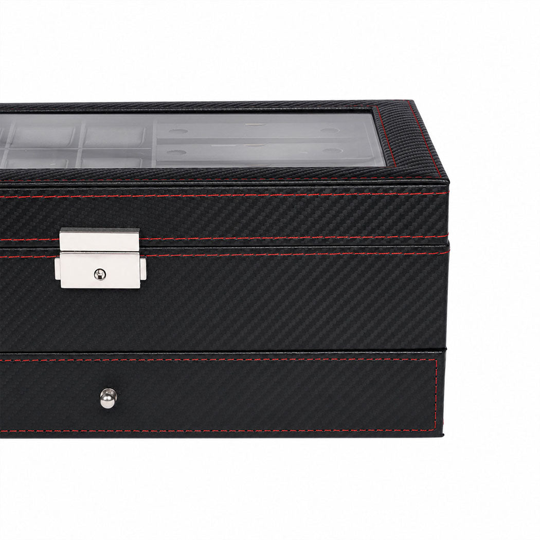 Watch Box 6 Slot Watch Case Jewellry Box PU Leather with Drawer Black-2100034976140627971