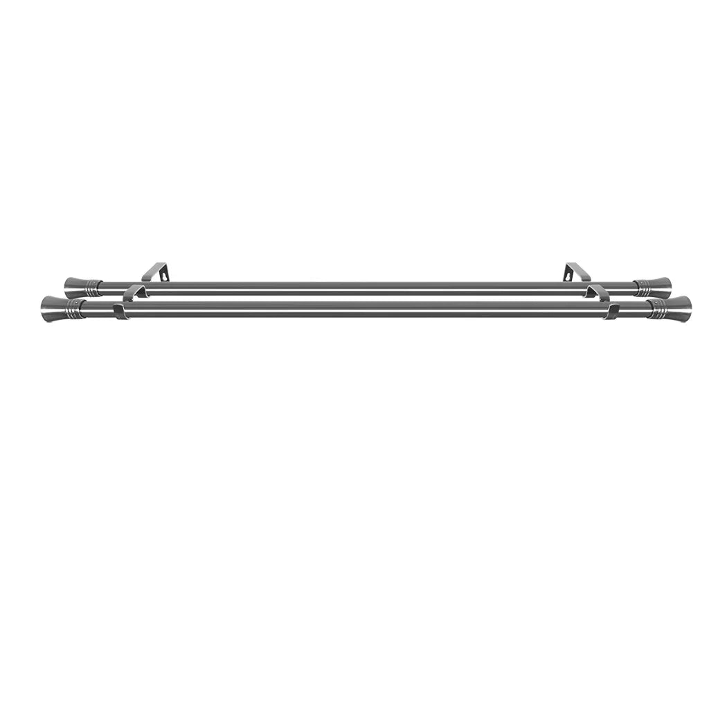 Marlow Silver Double Curtain Rod Steel Pole Pommel Set Extendable Adjustable-2029387251229790211