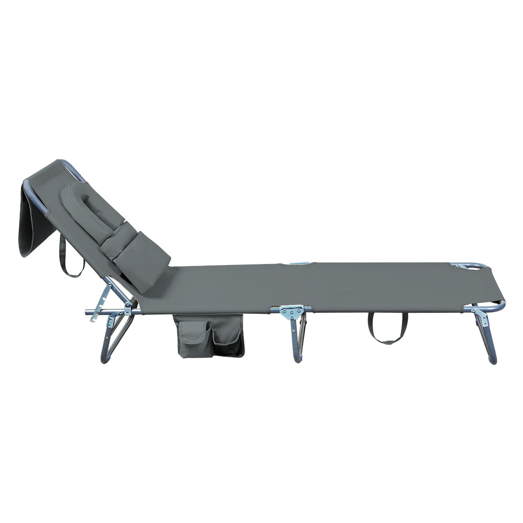 Levede Foldable Beach Lounge Chairs with Face Hole Grey-1910112248827875331