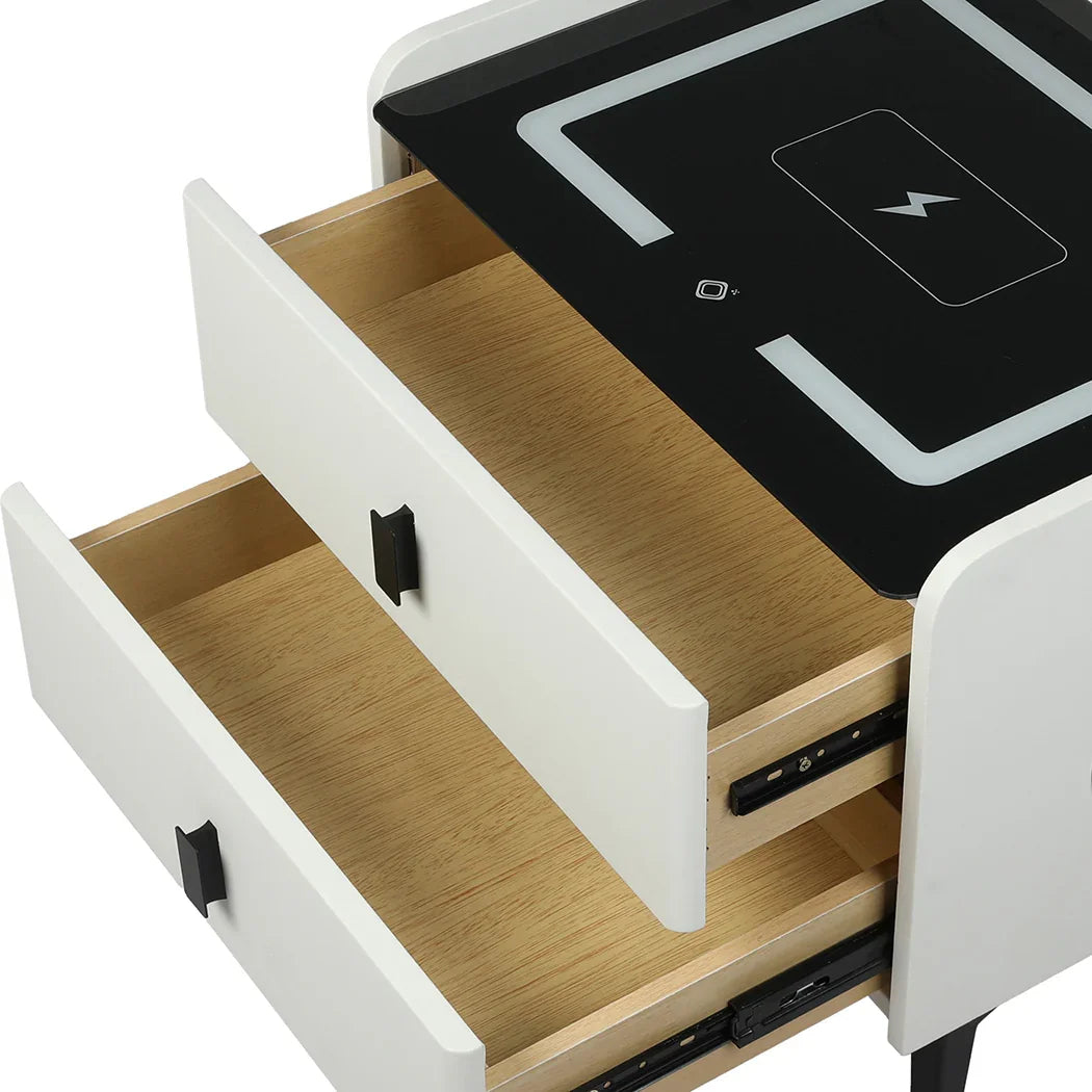 Levede Bedside Table LED Lights Drawers Storage-2006732842318565379
