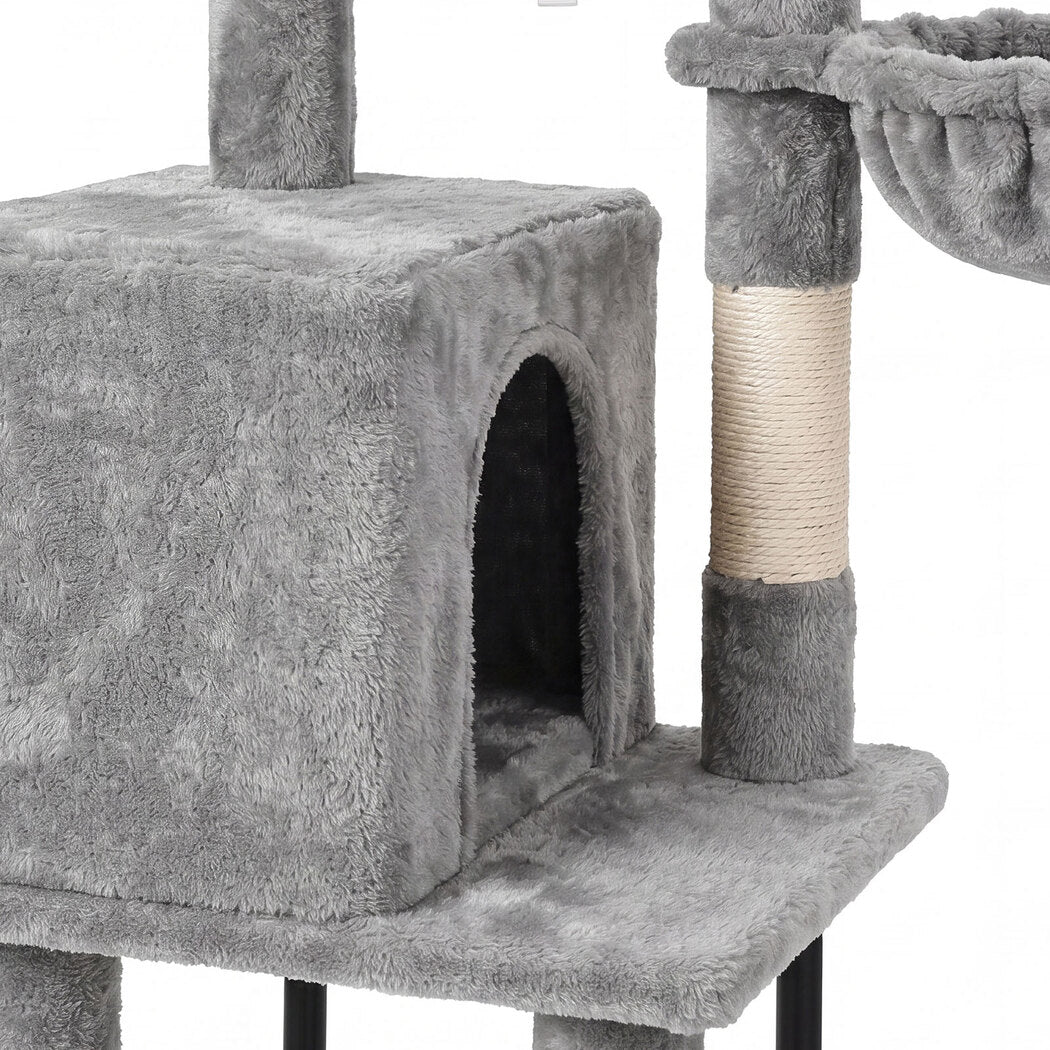 Pawz Cat Tree Cat Tower Multi-Level Cat Bed with Condo 125cm Plush Gray-2100034991957348355