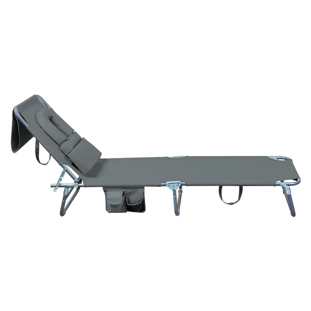 Levede Foldable Beach Lounge Chairs with Face Hole Grey-2018816828482129923