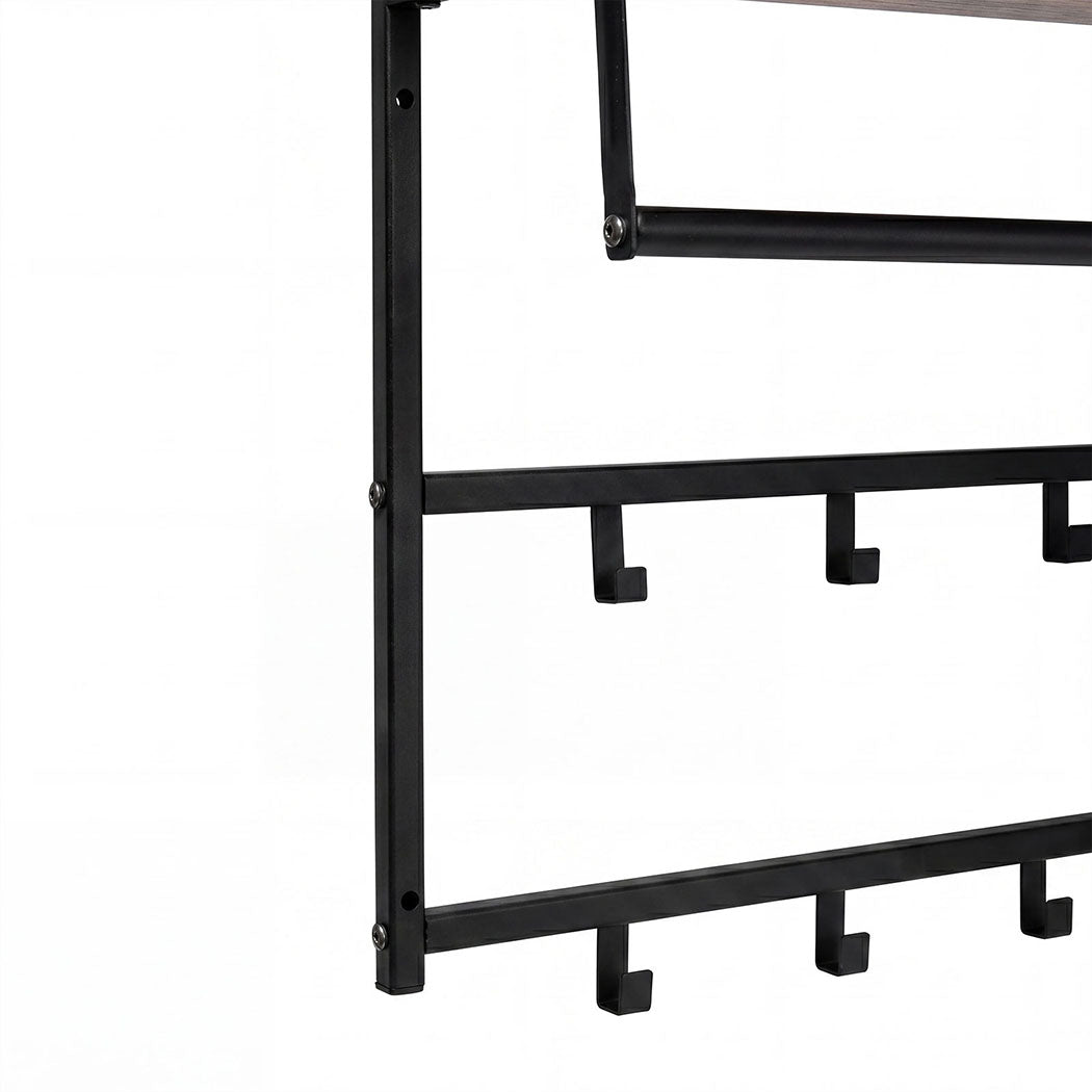 Levede Floating Shelves 10kg Wall Shelf Hooks Coat Rack Metal Wood Black-2100034943223730179