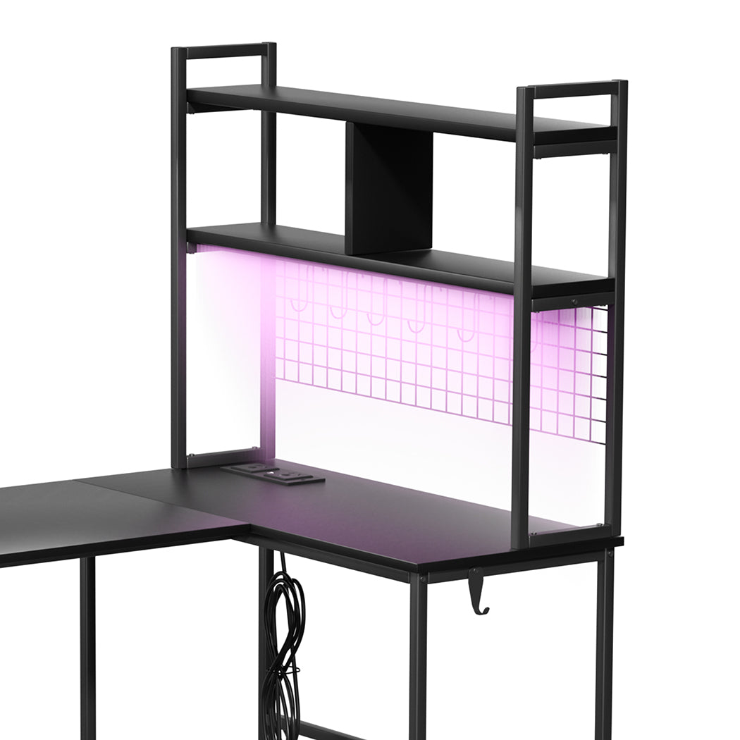 Levede L Shaped Gaming Desk with LED Lights Black-1950769998926581763