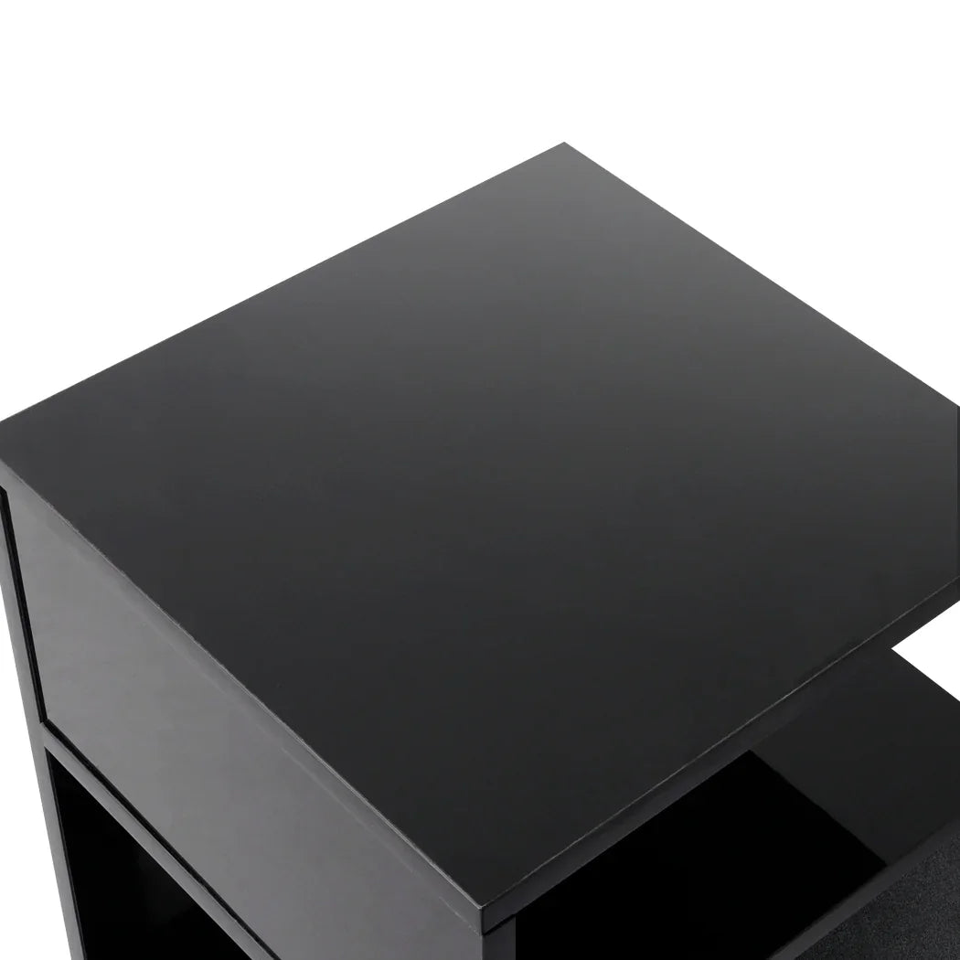 Levede 1xBedside Tables Drawers Side Black-2029387274596257795