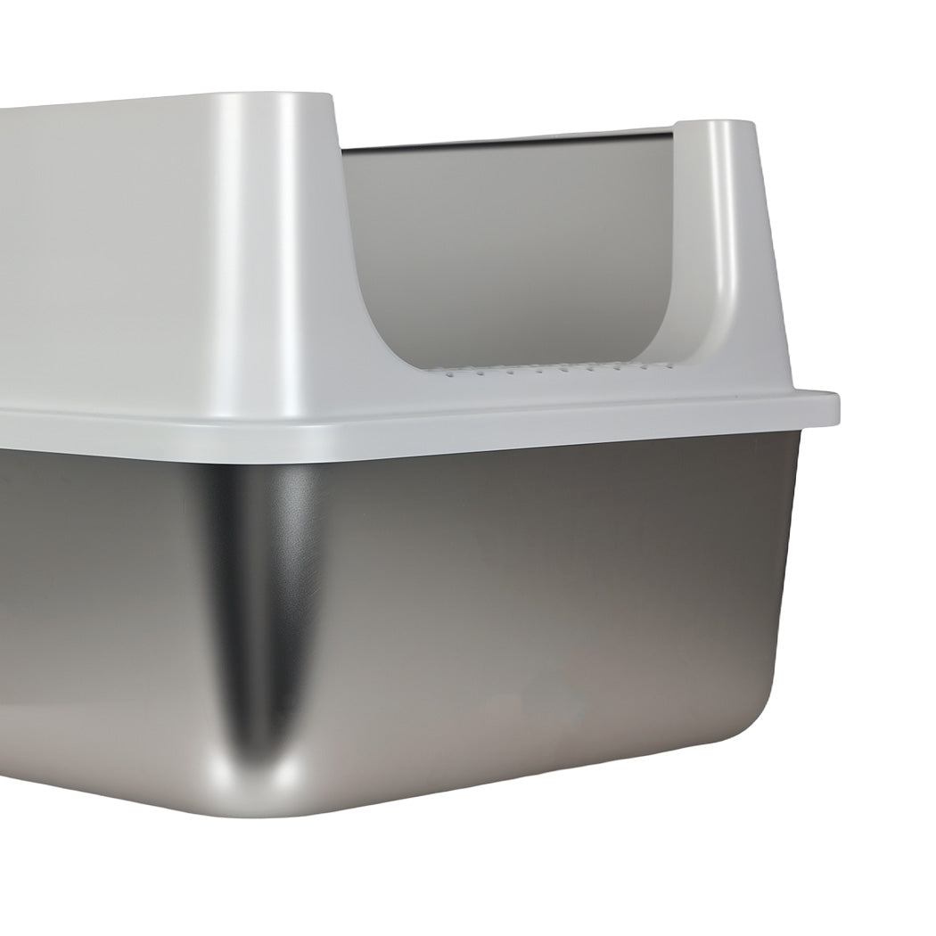 Pawz Stainless Steel Large Semi-Enclosed Cat Litter Box-2050056807145148420