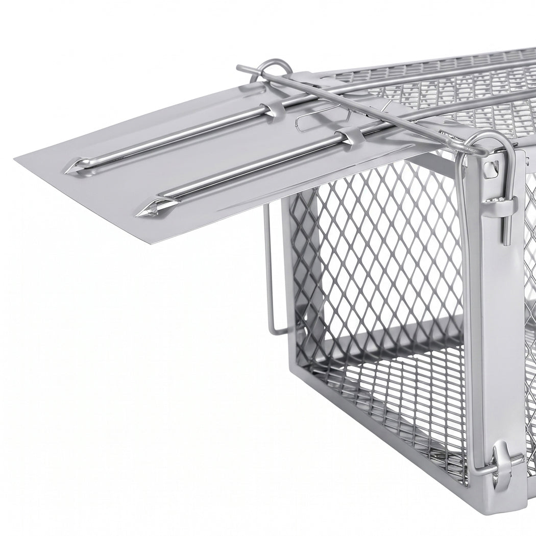 Toque Mouse Trap Humane Live Catch Rat Cage Reusable Zinc Iron Garage Silver 2pc-2100034972764213252