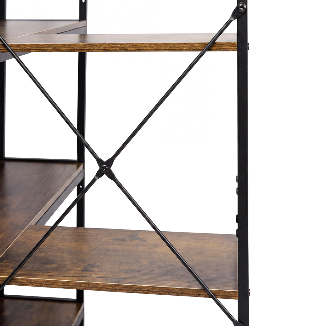 Levede Corner Bookshelf 5 Tier Bookcase L Shape Storage Shelf Display Rack Brown-2072893553419358212