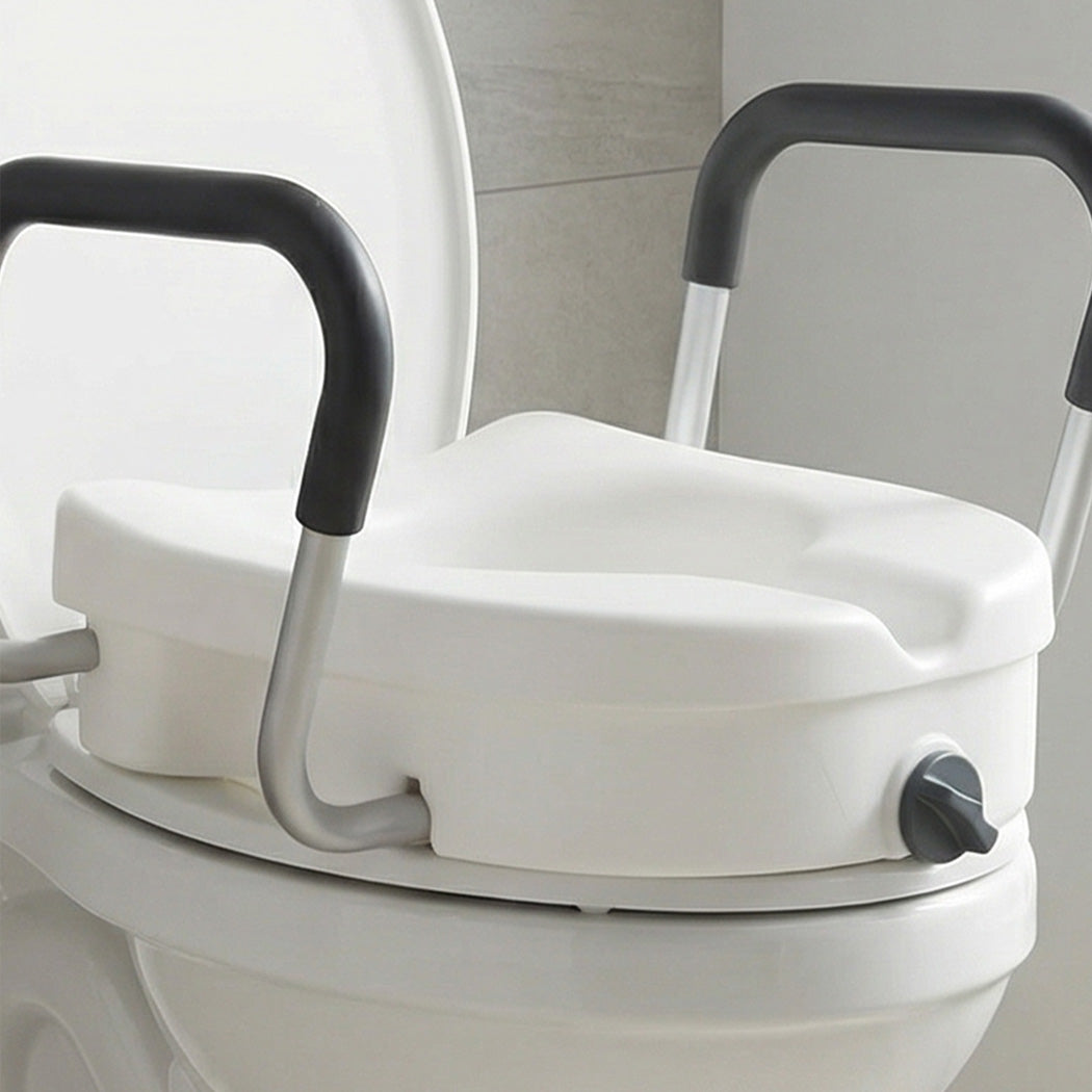 Levede Raised Toilet Seat with Handles Adjustable Height Aid Seniors White-2100034935548153860