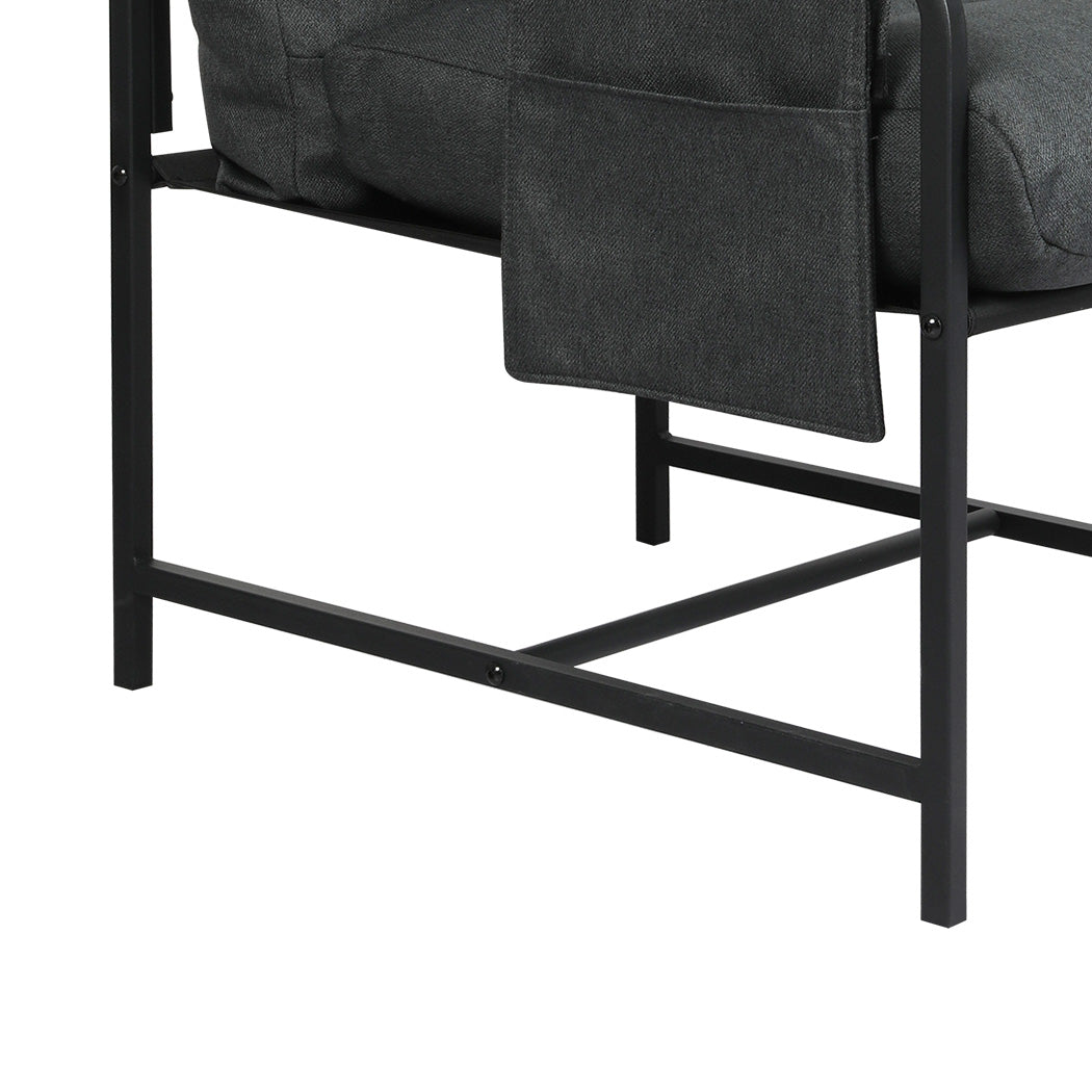 Levede Metal Framed Lounge Chair Linen in Dark Grey-1919278353454600196