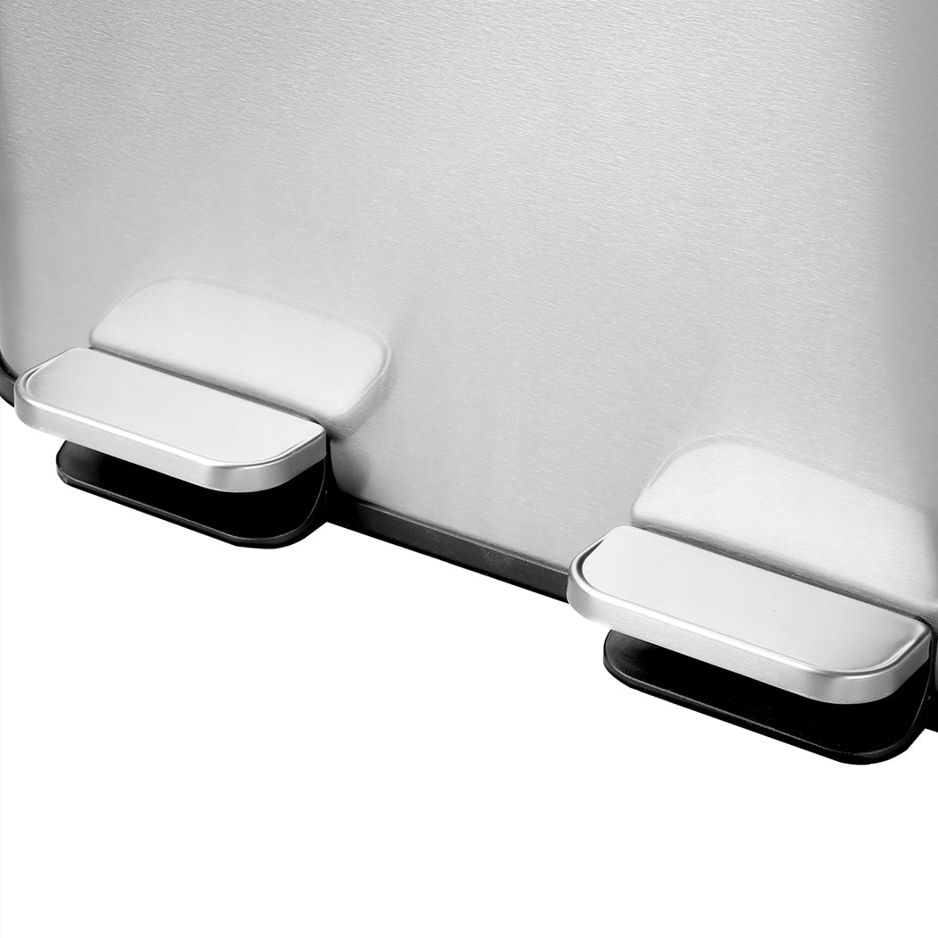 Toque Pedal Rubbish Bin Kitchen Trash Can Stainless Steel 3 x 18L Waterproof-2050056777290092548