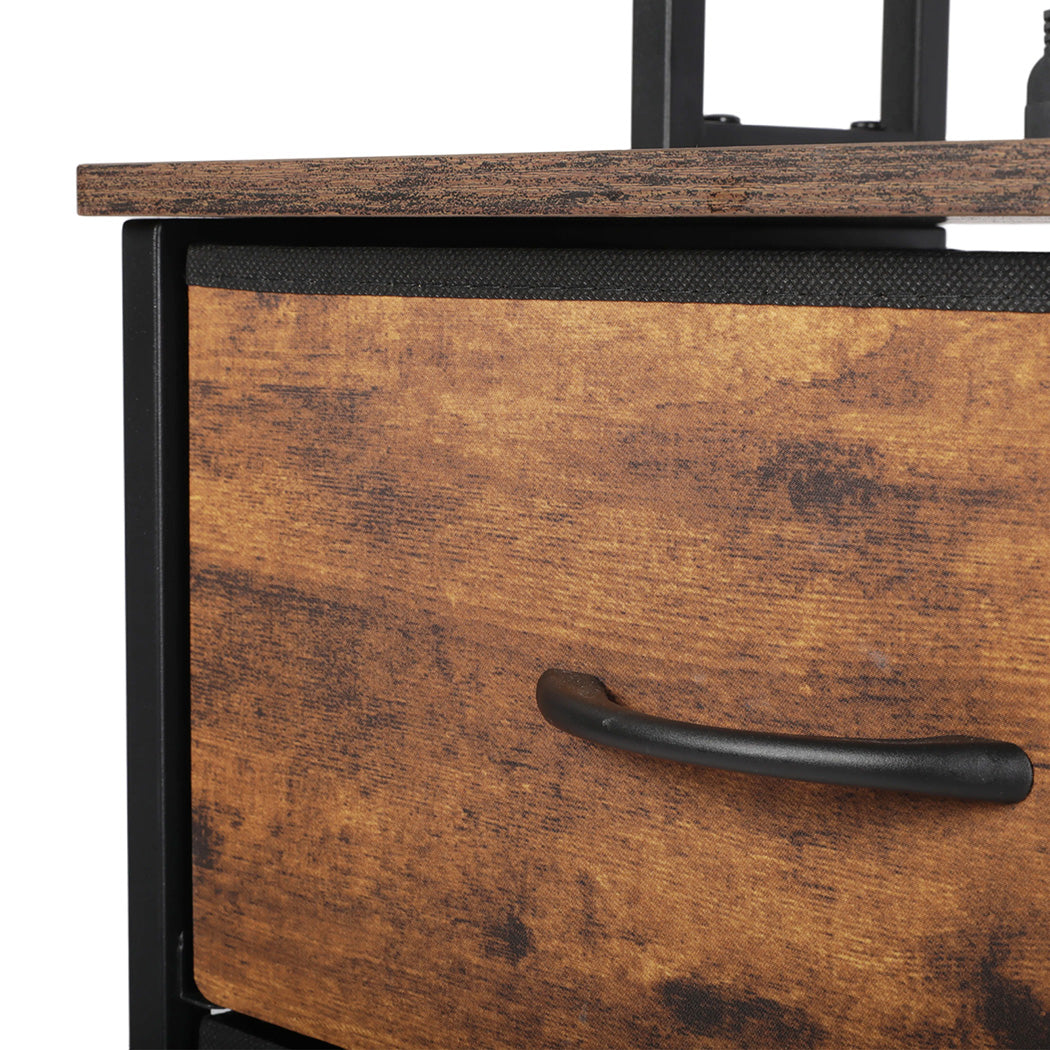 Levede Bedside Table with Charging Station 3 Drawer RGB Light Night Stand Brown-2109799597113806853