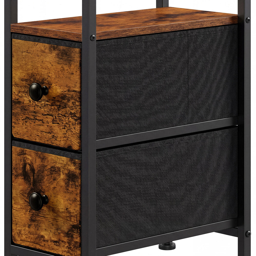 Levede Bedside Table Narrow Side Table with LED Charging Station Brown-2100034980666281988