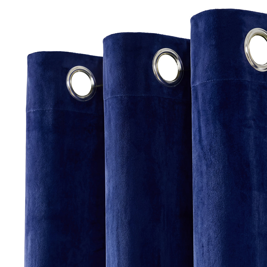 Marlow Blackout Curtains 2 Panels Velvet Room Darkening Eyelet Curtains Blue-2072893567038263300