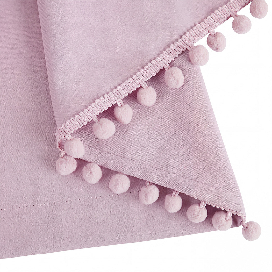 Marlow Blackout Curtains Pink 2 Panels Thermal Insulated Pom Pom 132cm x 213cm-2072893564165165060