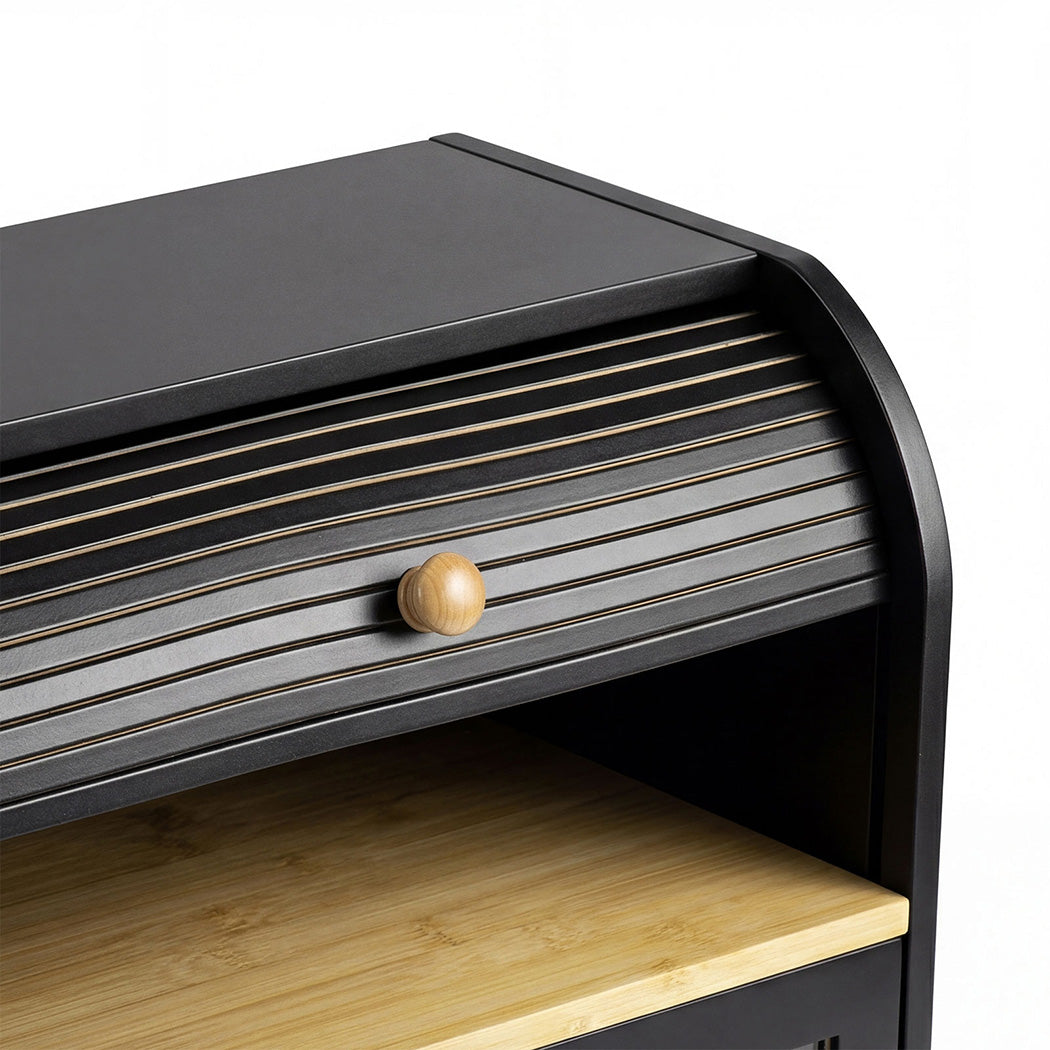 Toque Bread Bin Box 2 Tier Roll Top Bread Bin Kitchen Counter Storage Bamboo-2072893581600886788