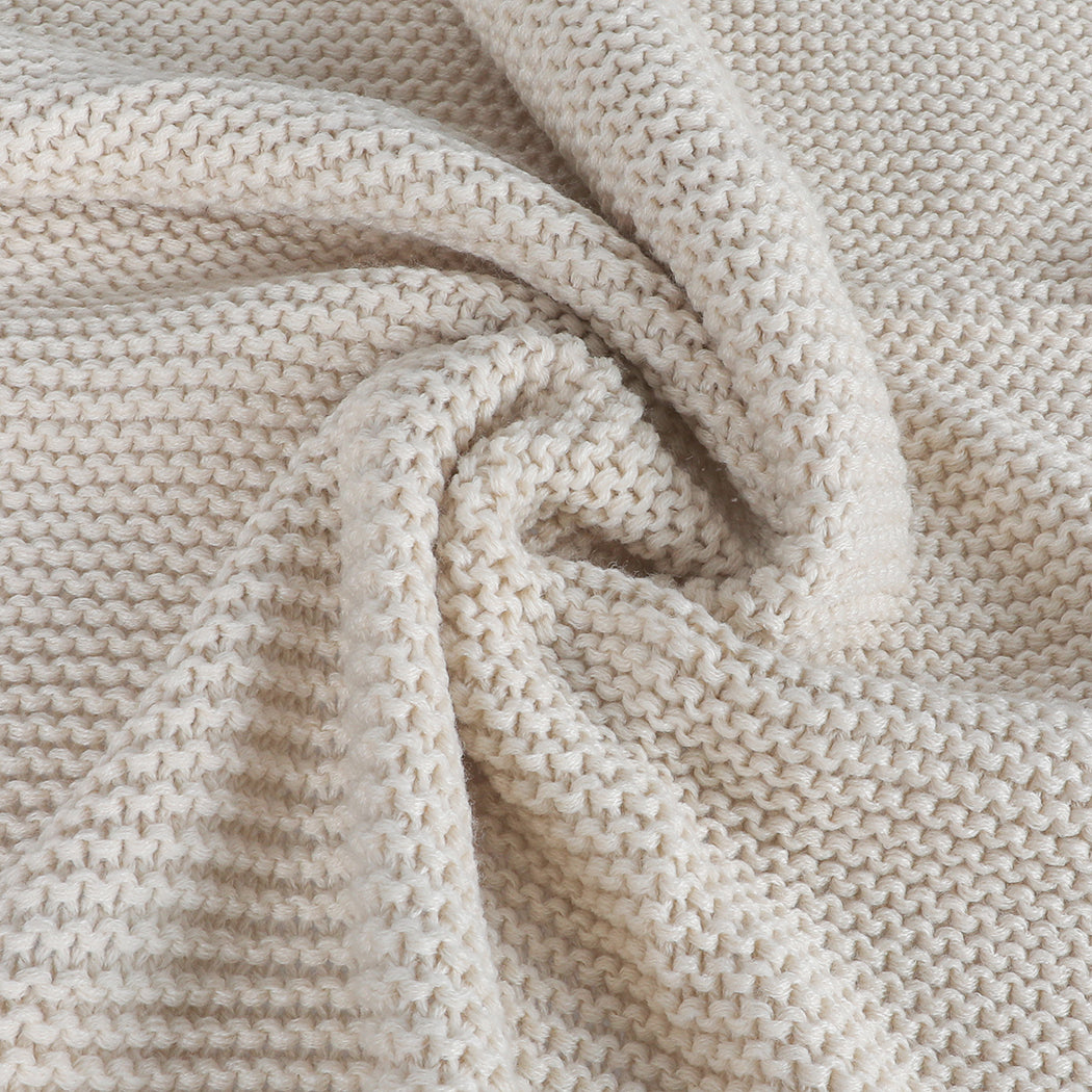 DreamZ Knitting Throw Blanket Cushion Beige-1864183212138434564