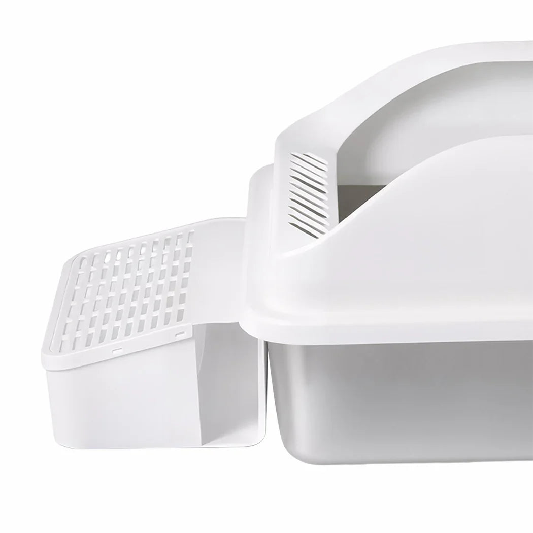 Pawz Stainless Steel Cat Litter Box Big Cats Kitten High Sided Easy Clean White-2050056766686892036