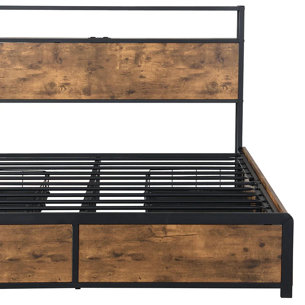 Levede Queen Bed Frame RGB LED 4 Drawers USB-2029387280589918212