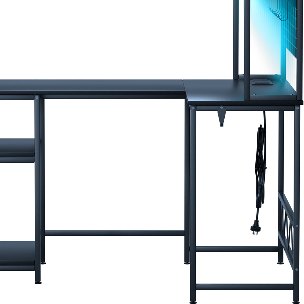 Levede L Shaped Gaming Desk with LED Lights Black-1950769998926581764