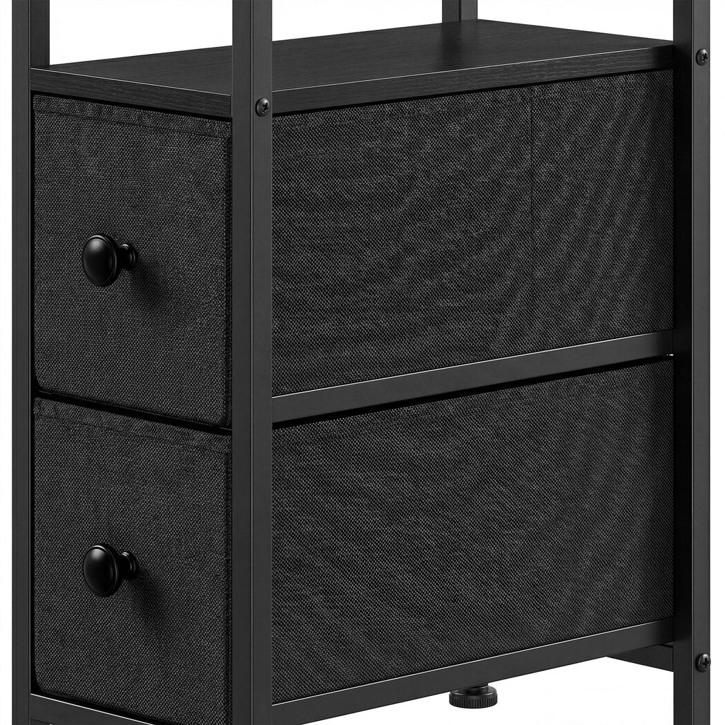 Levede Bedside Table Narrow Side Table with LED Charging Station Black-2100034980301377540