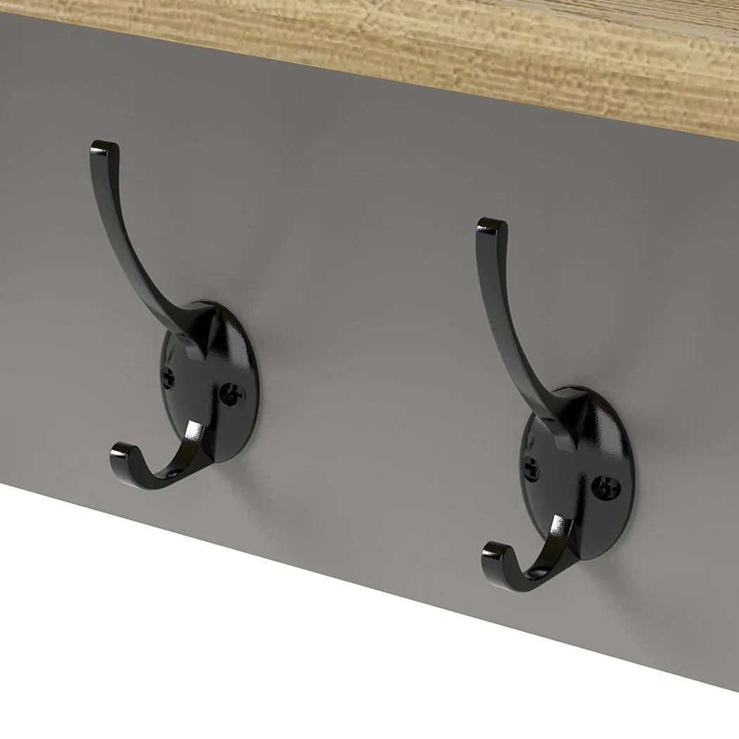 Levede Coat Rack Wall Mounted Shelf 7 Double Hooks Storage Entryway Hallway Grey-2050056761989271556