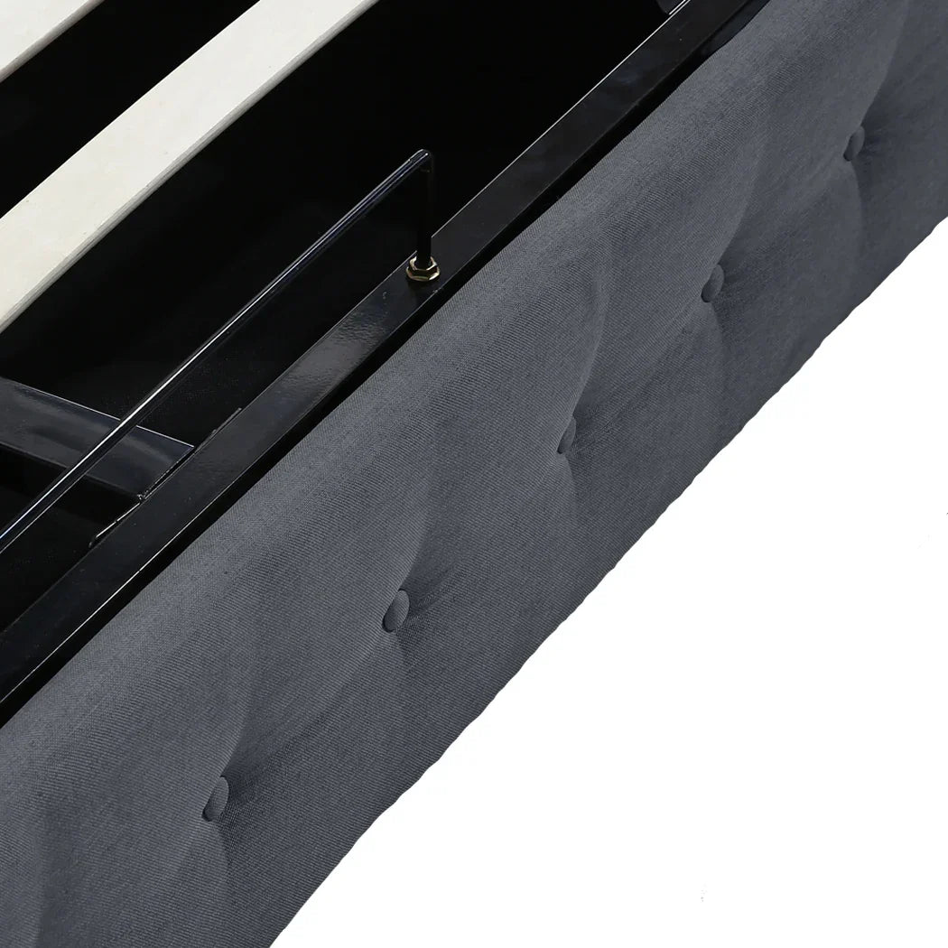 Levede Gas Lift Bed Frame Fabric Base Double Dark Grey-2006733222381228036
