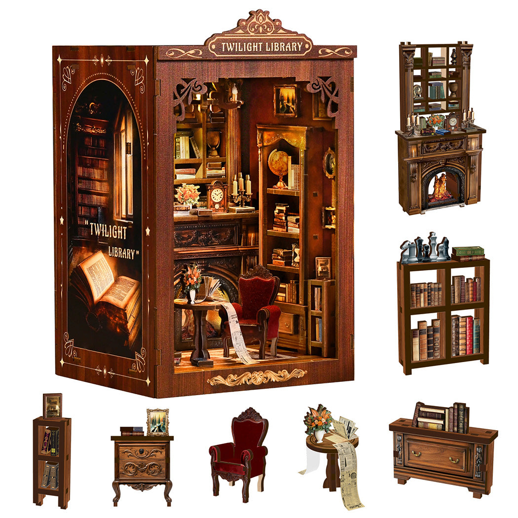 Bo Peep Book Nook Kit For Adults Miniature Bookstore Model with Warm LED Walnut-2100034948684713988