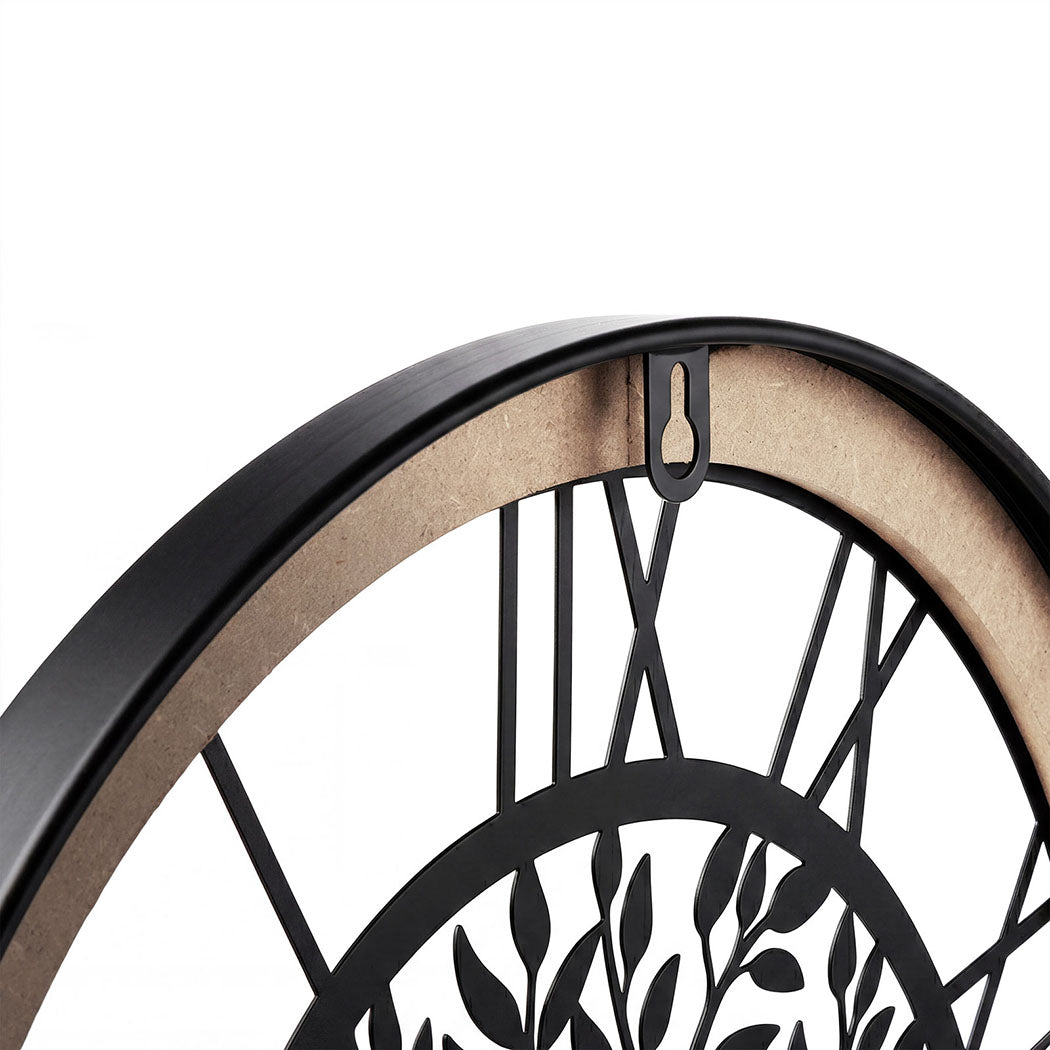 Yezi Wall Clock 40cm Vintage Tree Design Silent Quartz Iron Wood Black-2100034941327904772