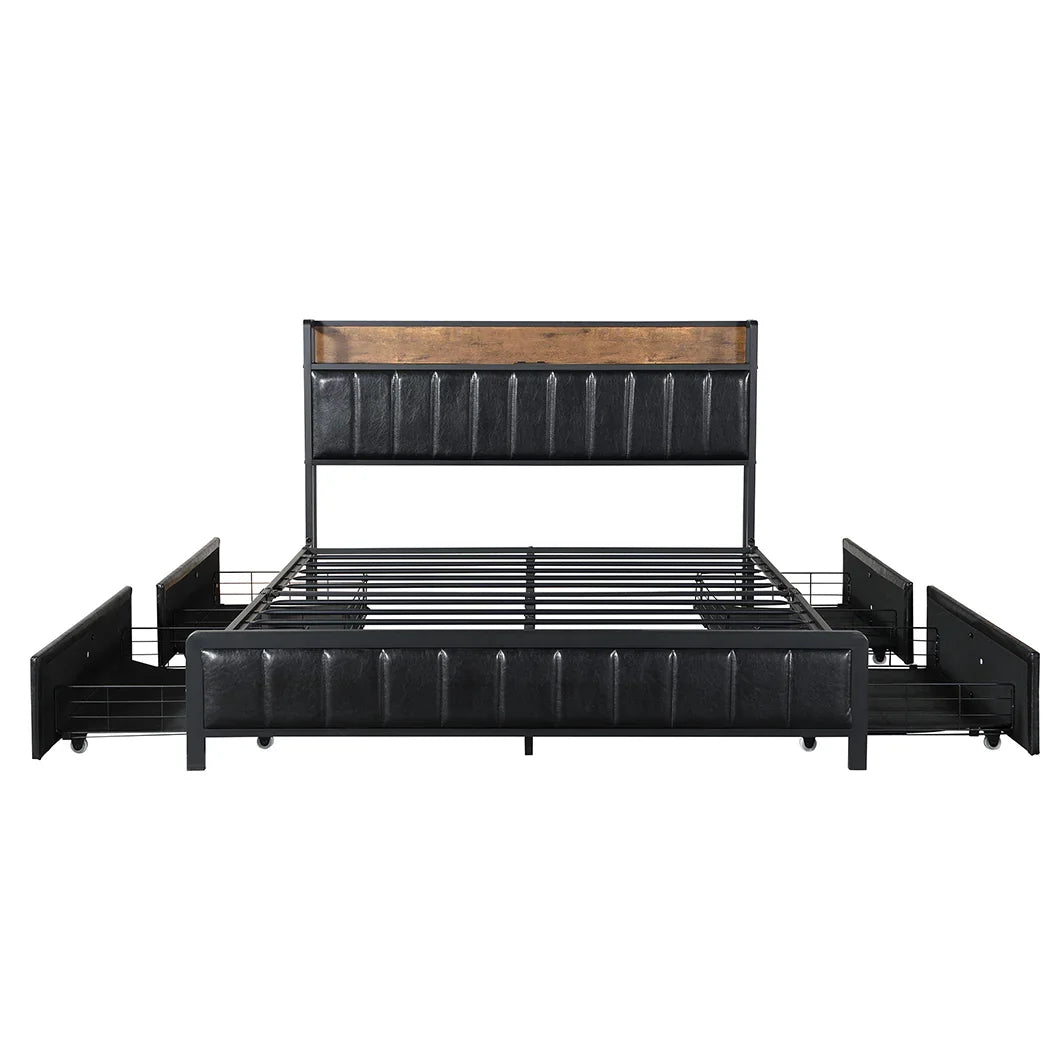 Levede Queen Bed Frame PU 4 Drawer USB Charge-2018816936221216772