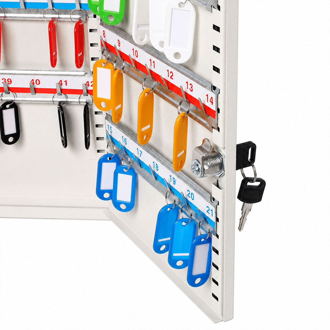 Levede Key Safe Cabinet 42-Key Wall Mount Steel Lock Box White-2100035001302257668