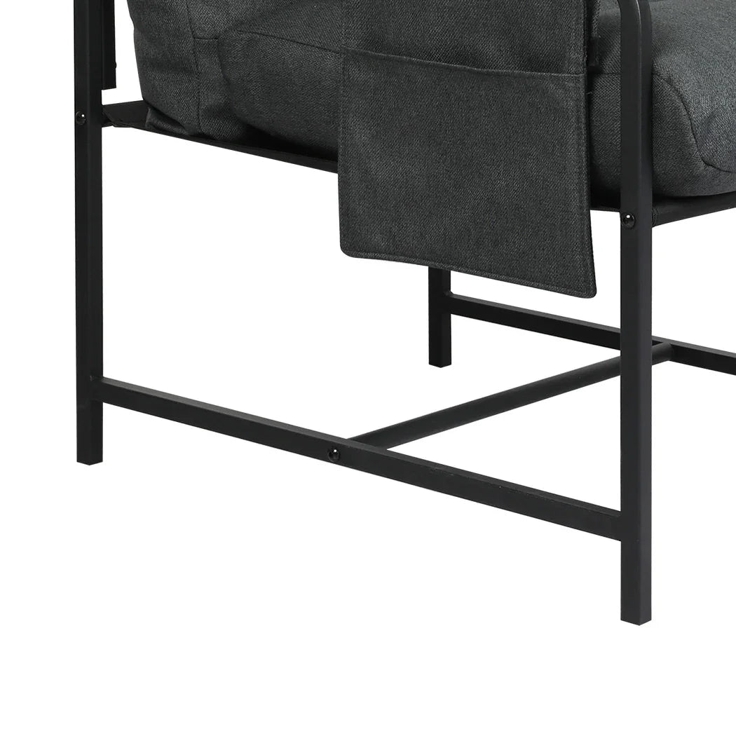 Levede Metal Framed Lounge Chair Linen in Dark Grey-2029387206182965252