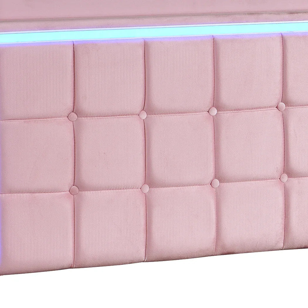 Levede Single Floating Bed Frame LED Headboard USB Pink-2050056739402944516