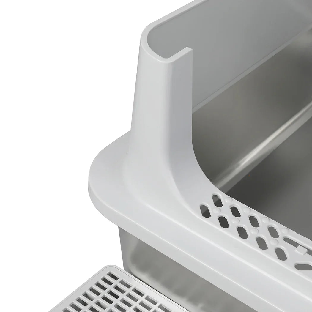 Pawz Stainless Steel Cats Litter Box Hooded High Enclosed Large Kitty Toilet-2050056767643193348