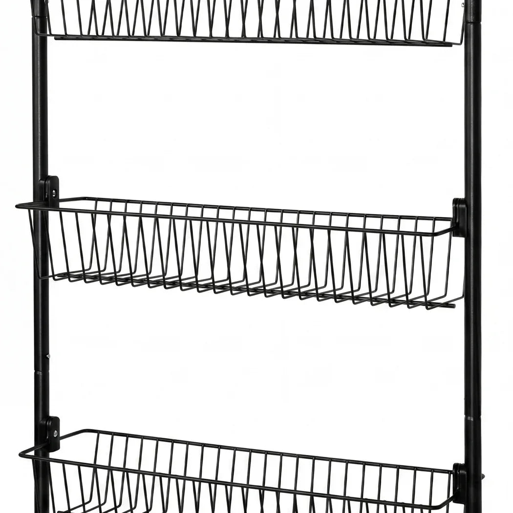 Toque Over the Door Pantry Organiser 6 Tiers Metal Hanging Storage Rack Black-2050059015542673413