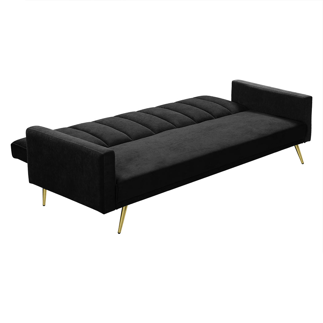 Sofa Bed Convertible Velvet Lounge Recliner Couch Sleeper 3 Seater Black