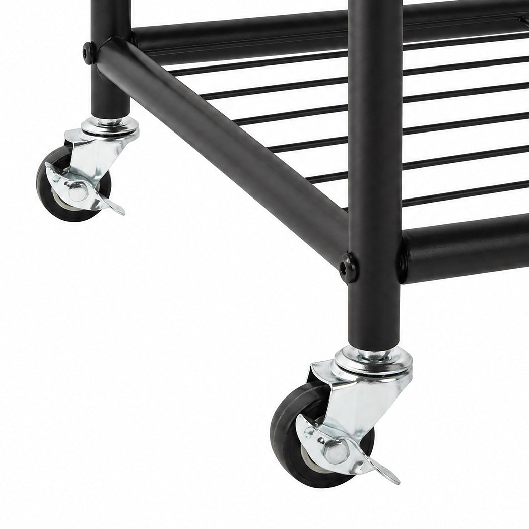 Levede Clothes Rack Heavy Duty Garment Rack 2 Shelf Locking Wheels Bedroom Black-2100034940497432581