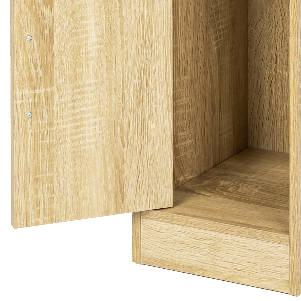 Levede Narrow Bedside Table 2 Pcs with Storage Boho Rattan Wood-2100034981215735813