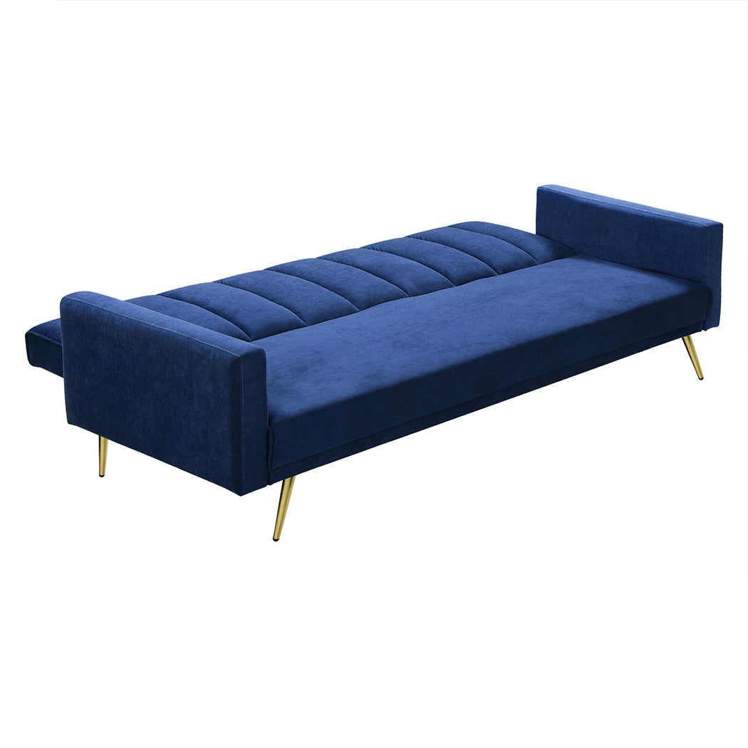 Sofa Bed Convertible Velvet Lounge Recliner Couch Sleeper 3 Seater Blue