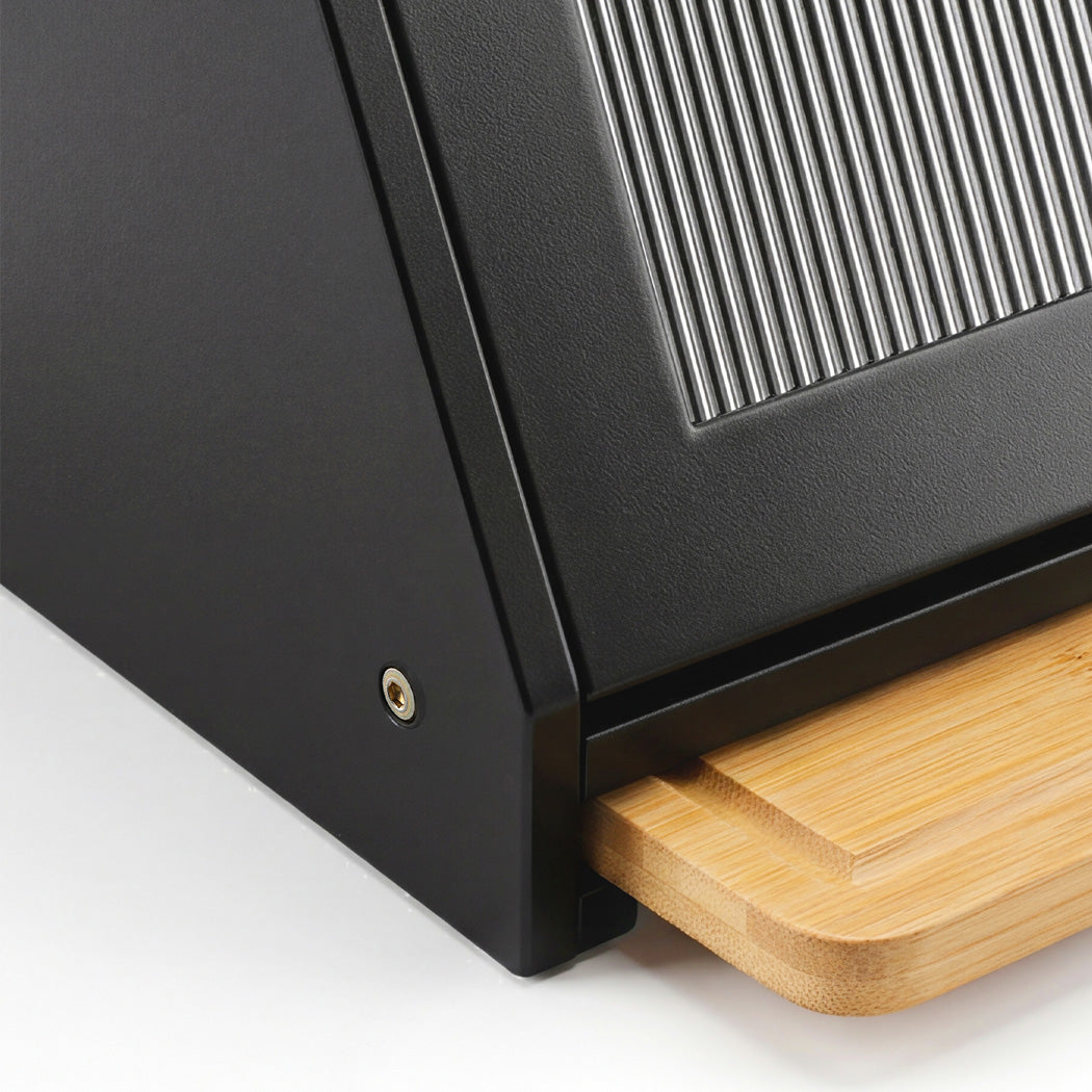 Toque Bread Box Bamboo Bread Storage Container with Cutting Board Black-2072893581194039301