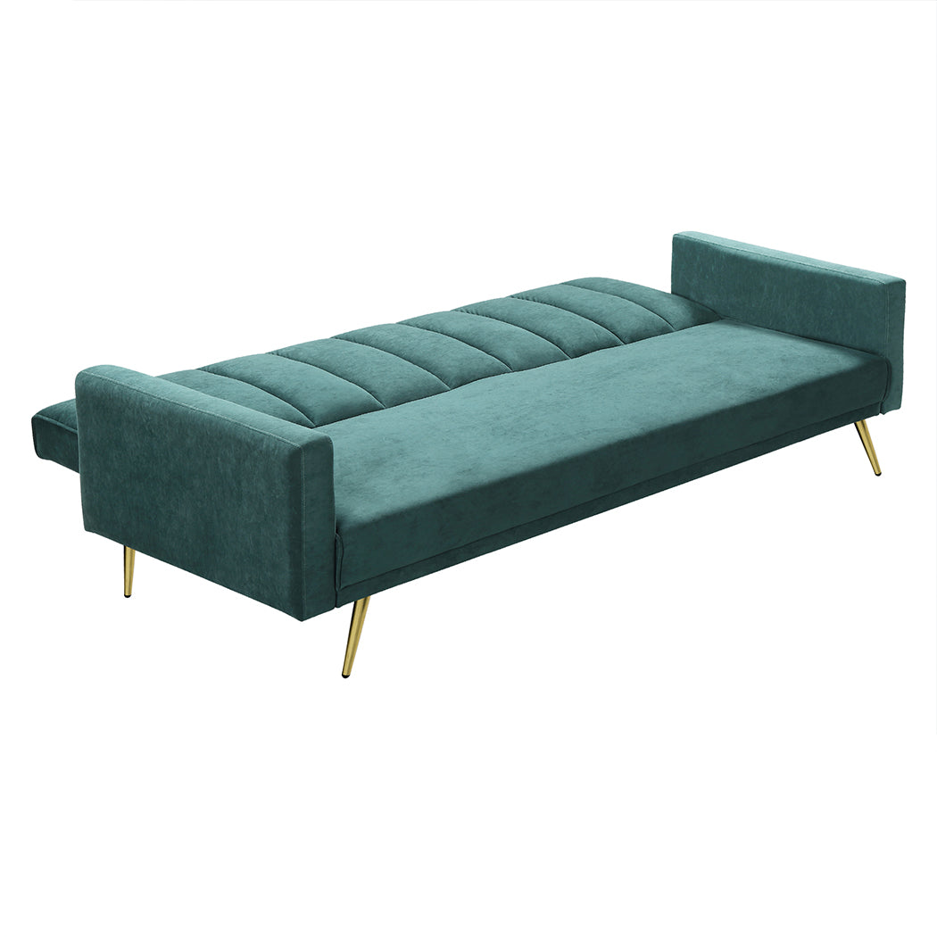 Sofa Bed Convertible Velvet Lounge Recliner Couch Sleeper 3 Seater Green