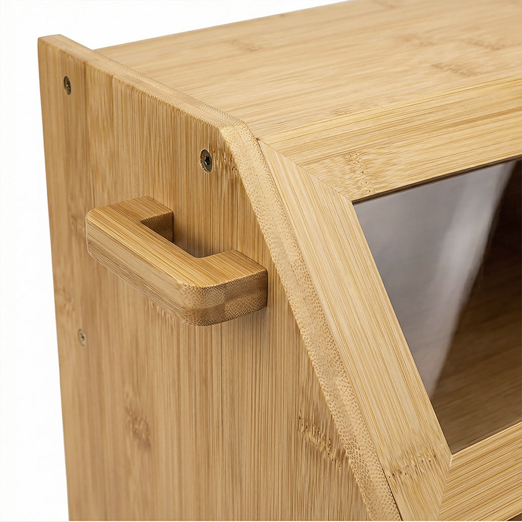 Toque Bread Box Bread Bin Double Layer Bamboo Bread Storage with Window Natural-2072893581403754501
