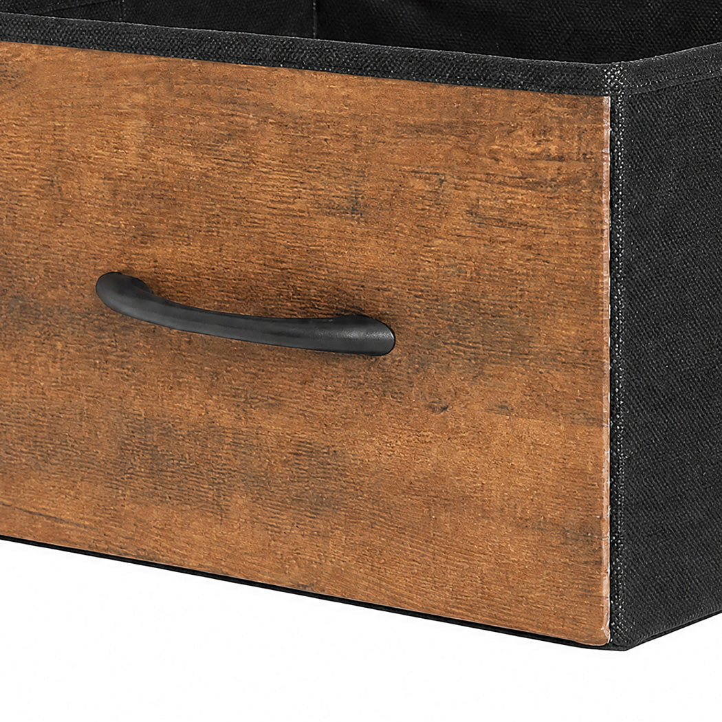 Levede Bookshelf 10 Open Cubes 3 Fabric Drawers Wood Black-2100034939570491397